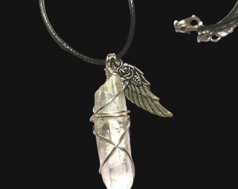 Aura Quartz pendant, Crystal Quartz silver necklace birthday gift for her, gift for him.
