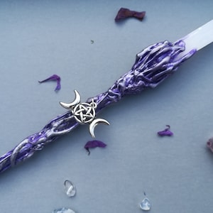 Selenite crystal Wand, wooden wand, corsplay,  Selenite Alter Tools. Mothers day, halloween.