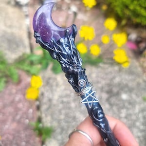 Beautiful crystal wand, handcrafted Amethyst Alter Tool, purple moon witchcraft Tool