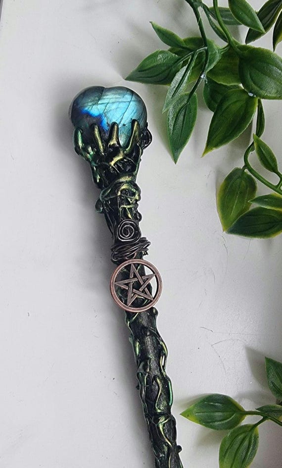 Crystal wand, Labradorite Love Heart handmade, witches wand
