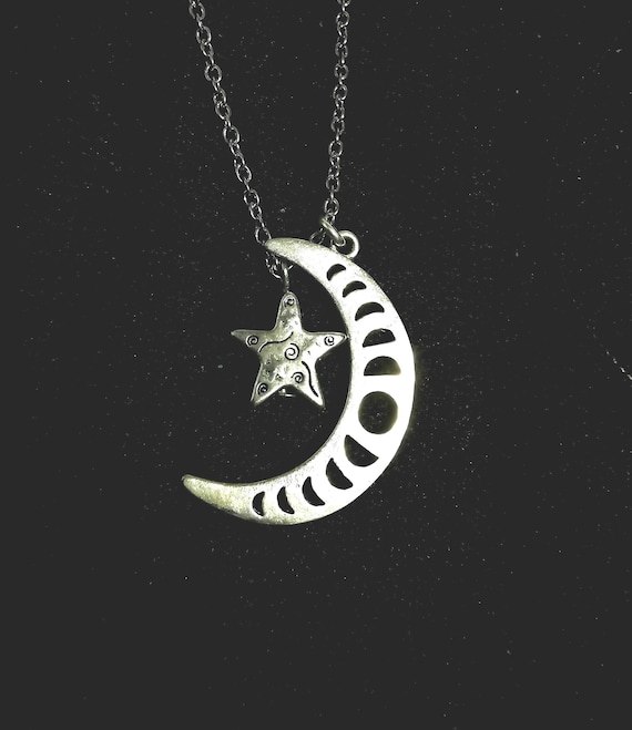 シルバーの月と星のネックレスペンダント、月と星のシルバーネックレス 