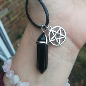Obsidian stone pendant pentagram birthday gift mother's day jewelry, protection Grounding  crystals wiccan  gift for her birthday UK