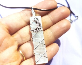 Selenite crystal Wand necklace, selenite pendant, gift for her, birthday gift. Uk