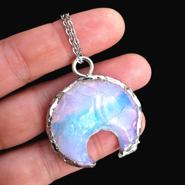 Moon necklace opalite stone pendant necklace, crystal moon, a gift for her. Christmas gifts. Uk