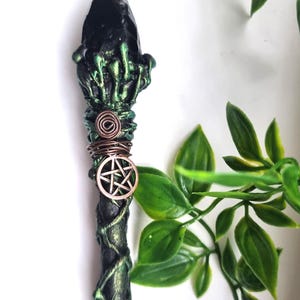 Varita de cristal de obsidiana, regalo mágico de hadas, varita de madera caprichosa, varita de brujería, herramientas de altar, regalo de bruja