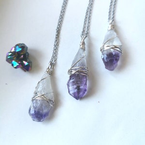 Amethyst Gemstone pendant/ February birthstone/ silver wire wrapped pendant/Mothers day Gift/ Birthday.