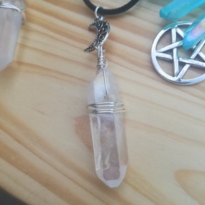 Quartz crystal uk Angel Aura moon jewelry  pendant, Wicca, witch, gift for her mystical gothic, pagan, birthday gift,moon