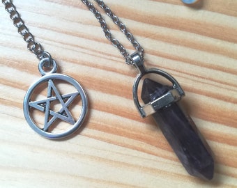 Amethyst/Obsidian Pendulum necklace Amethyst crystal pendulum dowsing Tools,  Gift for her Uk