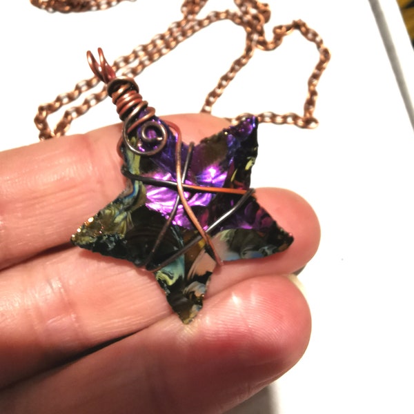 Star Obsidian Aura coated pendant, crystal necklace, celestial birthday gift for her, gift for him