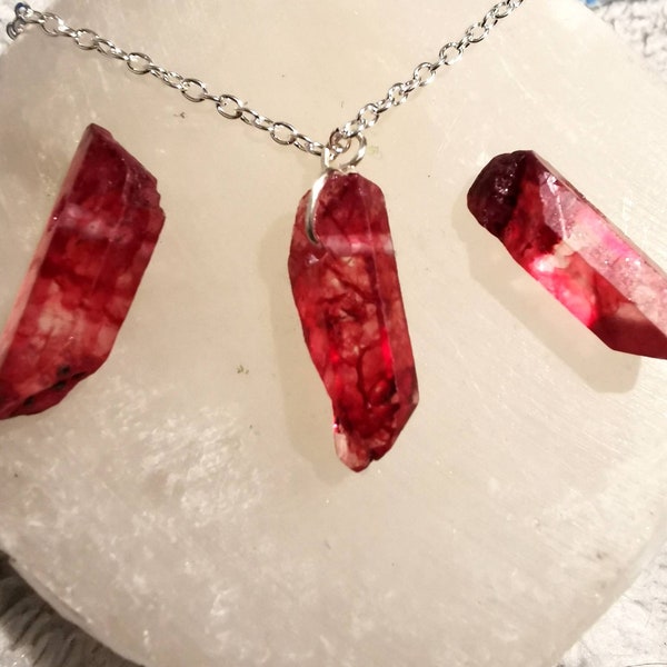 Red quartz point crystal pendant healing crystals uk necklace, crystal gifts for her. Root chakra crystal. Valentines gift.