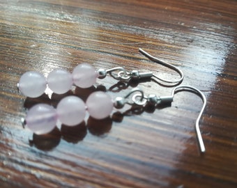 Rose quartz uk earrings pink jewelry crystal earrings , wicca goth Rose quartz jewelry gift for her UK birthday