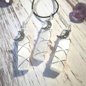 Selenite wand pendant, selenite necklace, crystal gift for her, moon crystals, chakra gift for her,  birthday, uk