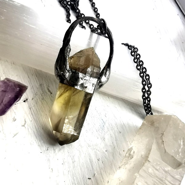 Citrine silver pendant, soldered crystal necklace, citrine jewellery, stone, birthday gift for her. Uk