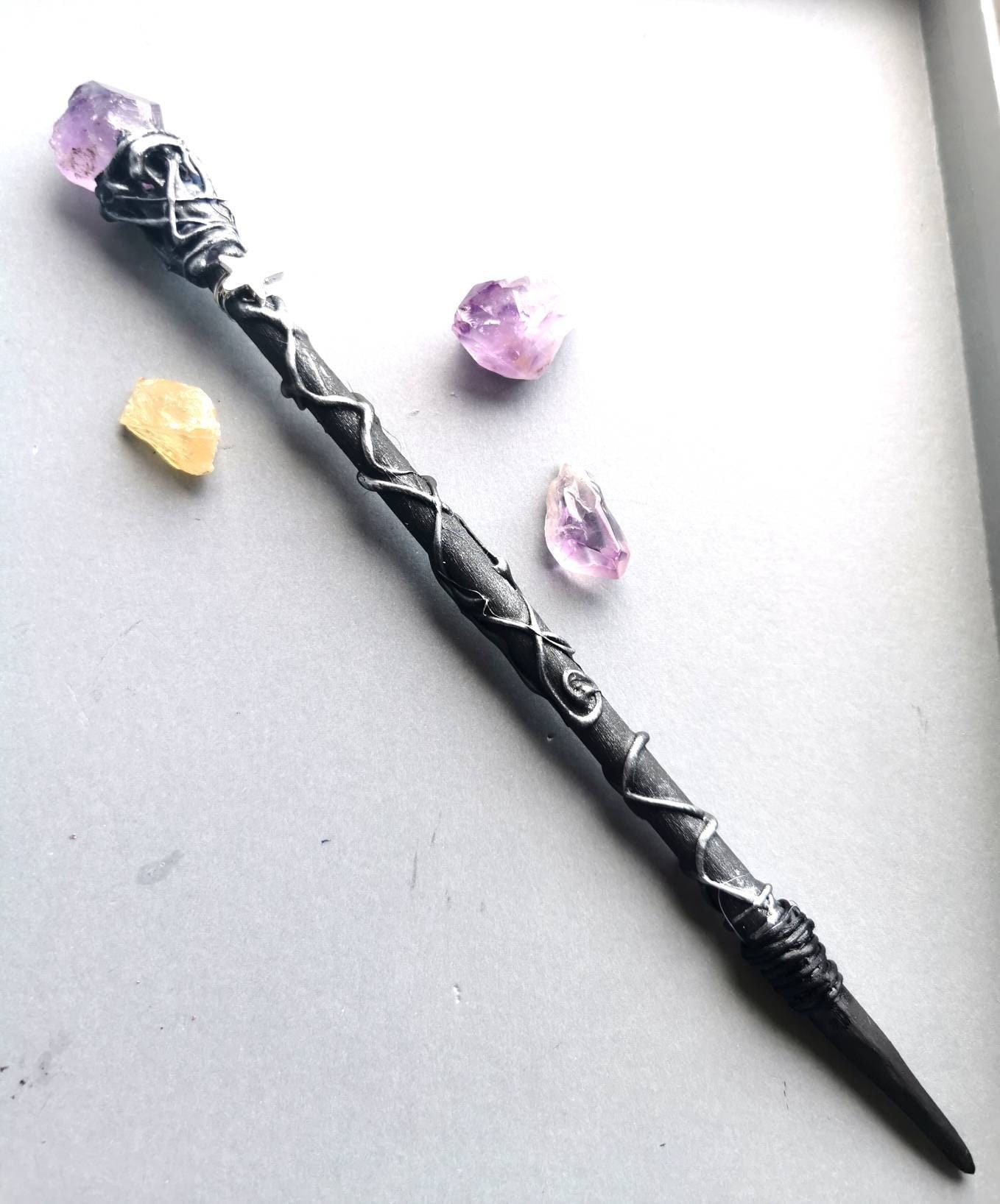 Amethyst Crystal Wand, Handcrafted Wooden Wand for Alter
