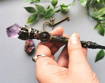 Mini Crystal Wands, Amethyst  small magic wand for witches on the go, Handbag size Amethyst Altar and manifestation Tools