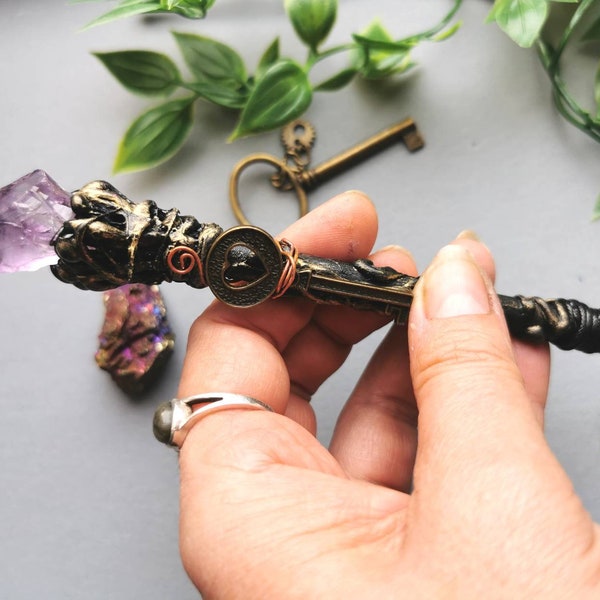 Mini Crystal Wands, Amethyst  small magic wand for witches on the go, Handbag size Amethyst Altar and manifestation Tools