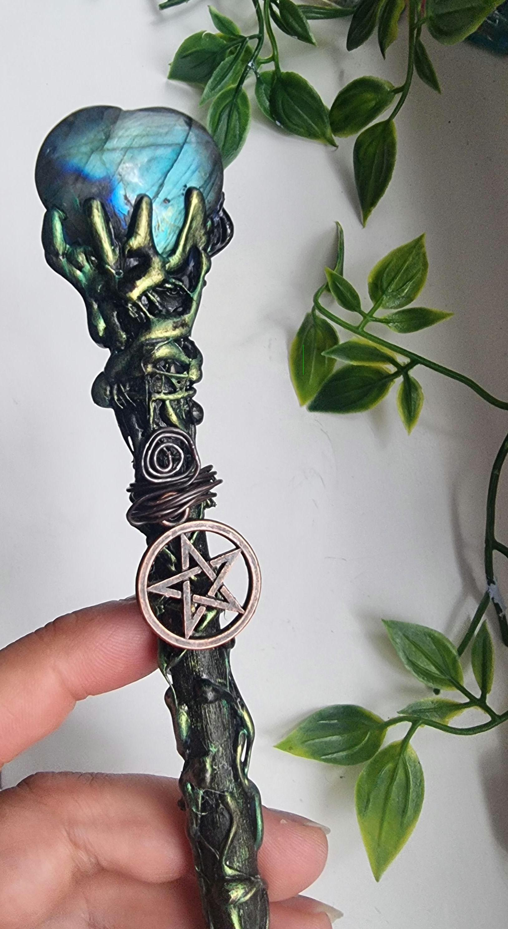 Crystal wand, Labradorite Love Heart handmade, witches wand