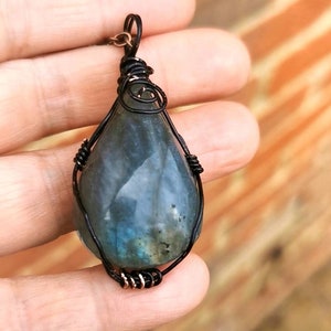 Labradorite crystal pendant, crystal necklace wrap, gift for her, uk, birthday gift
