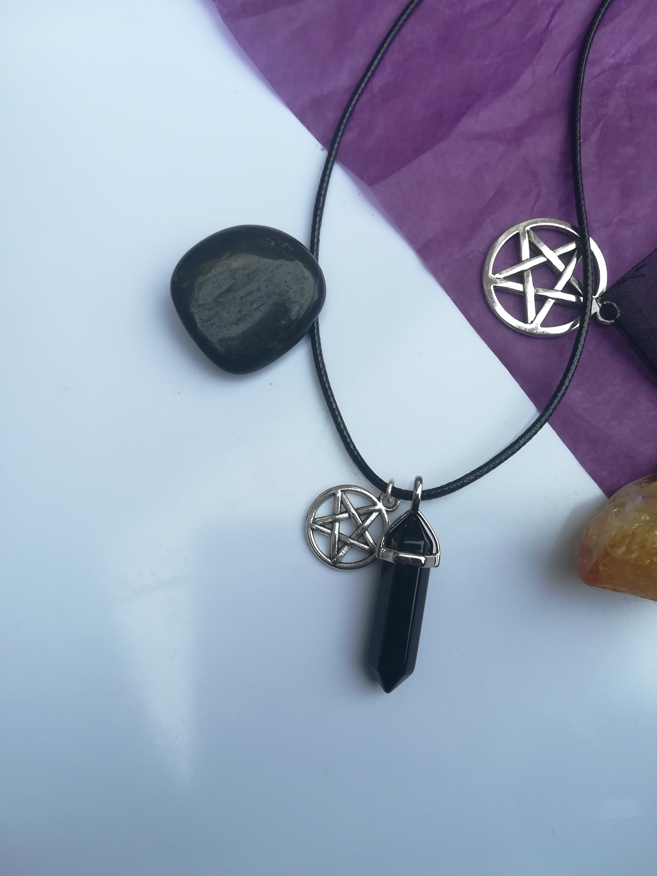 Obsidian collar de cristal uk pentagram joyería joyería wicca Etsy