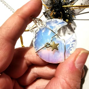 Moon necklace Opalite star stone pendant, pretty silver necklace gift for her