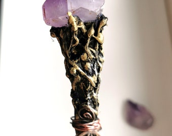 Beautiful Amethyst Crystal wand, Natural stone purple handcrafted Alter Tool, witch gift for her. Gifts for him.