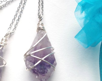 Amethyst stone necklace February birthstone pendant Birthday gift.