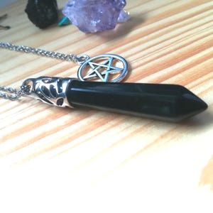 Obsidian crystal Pendulum necklace, Black Gemstone  silver pendant, Meditation crystal Gift for her/mothers day birthday