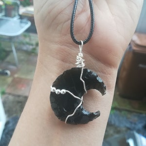 Obsidian crystal moon necklace wiccan, protection crystals crystal gift for her, birthday UK