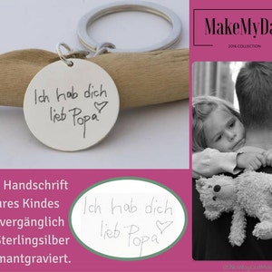 Gravierte Original Kinderschrift in Sterlingsilber, Geschenk für Mama's, Papa's, Omi's, Tanten, Handgearbeitet Diamantgravur, Handschrift image 2