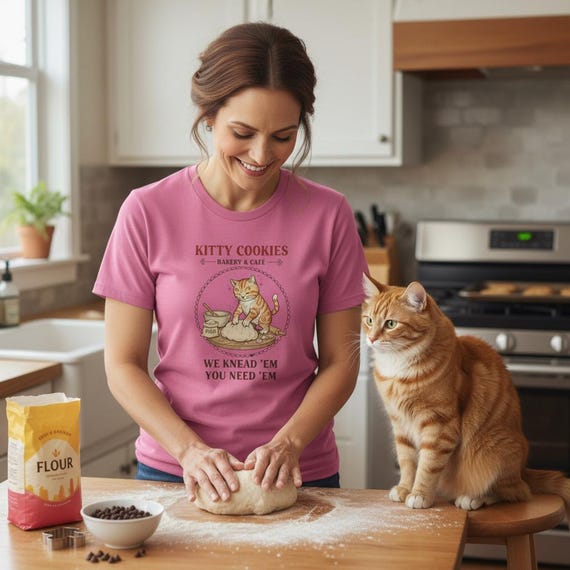 Kitty Cookies Bakery Cafe T-shirt - Fun Cat Lover Tee - Durable Cotton Shirt