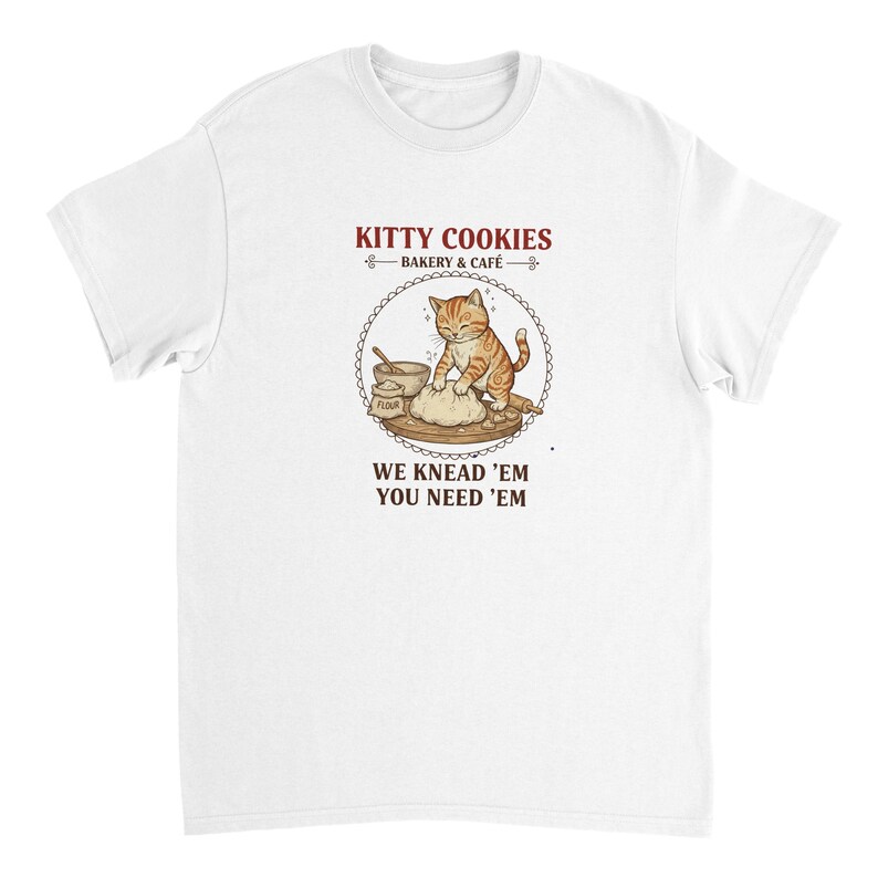 Koszulka z napisem „Kitty Cookies Bakery Cafe” – zabawna koszulka dla miłośników kotów – trwała bawełniana koszulka zdjęcie 3