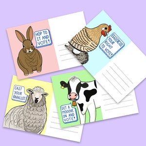 Voting Pun Farm Animal Postcards - Get Out the Vote Postcards - Uncoated - Multiple Quantities