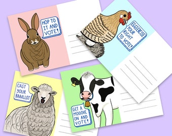 Voting Pun Farm Animal Postcards - Get Out the Vote Postcards - Uncoated - Multiple Quantities