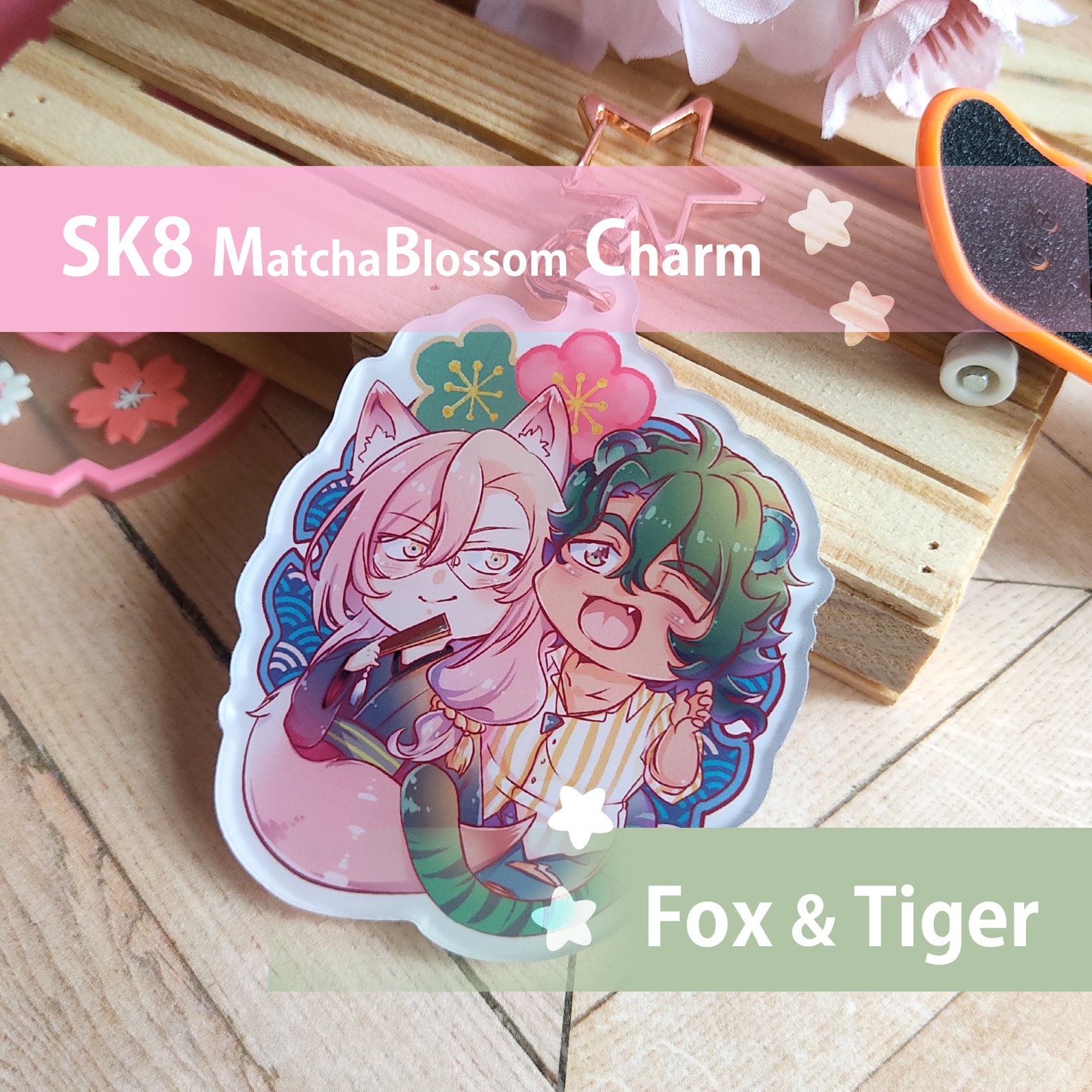 Charms - Sk8 -Fox & Tiger Matchablossom - Joecherry 7cm charms