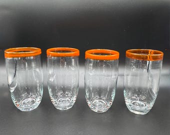 Orange Rim Hand-Blown Drinking Artisan Glasses Tumblers – Set of 4