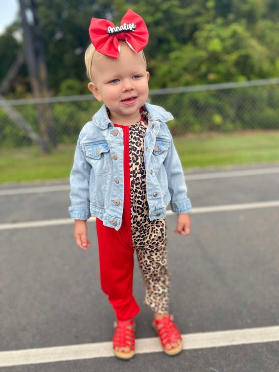 Baby Girl Leopard and Red Split Jumpsuit Romper Ready to Ship Spring Outfit Summer Outfit Baby Coming Home Outfit Adjustable Etsy
