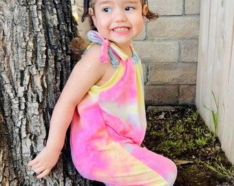 Pastel tiedye, jumpsuit romper, ready to ship, spring outfit, summer outfit, multiple season wear, baby coming home outfit