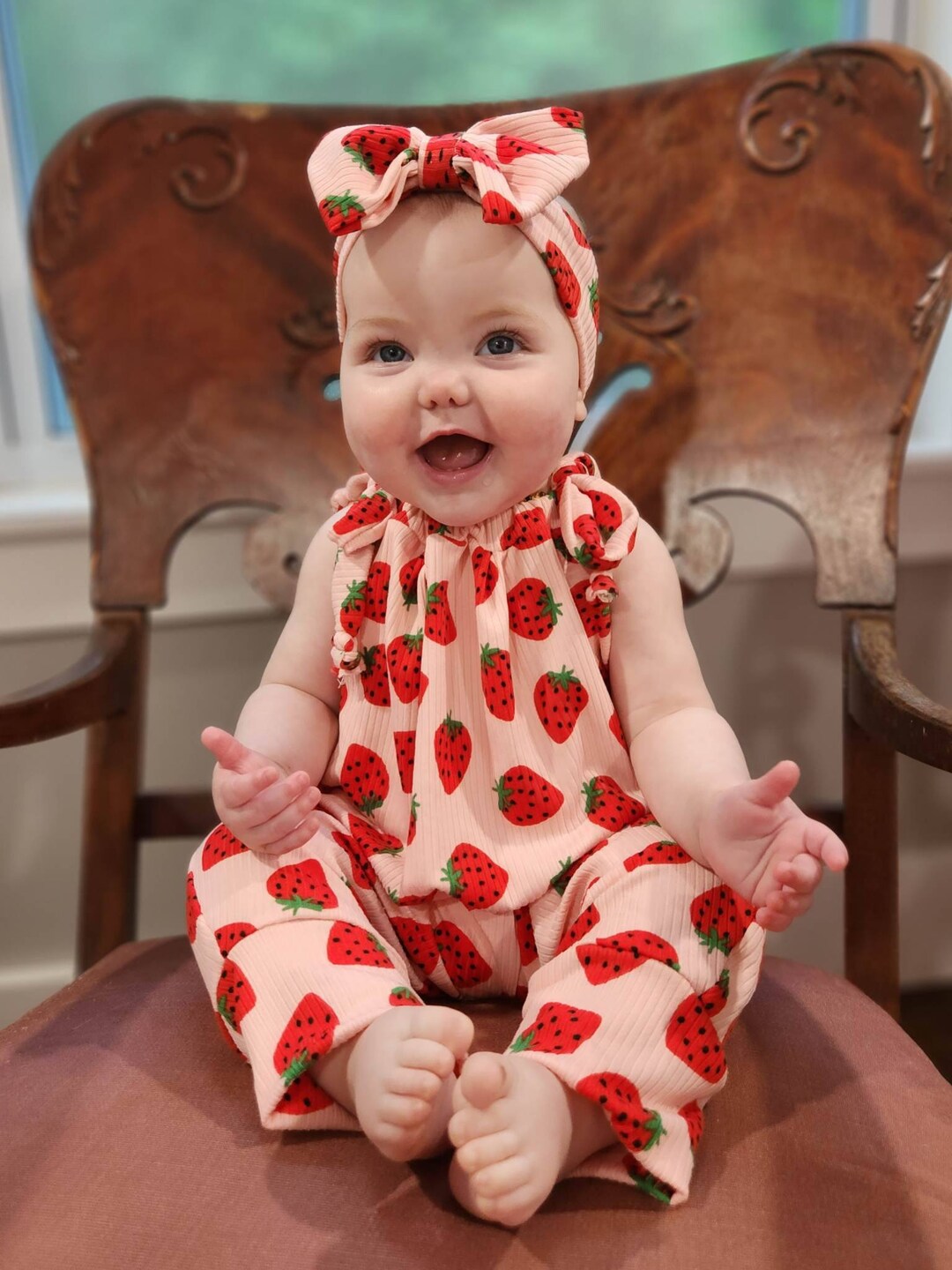 Baby Girl, Strawberry Jumpsuit Romper, Ready to Ship, Spring Outfit