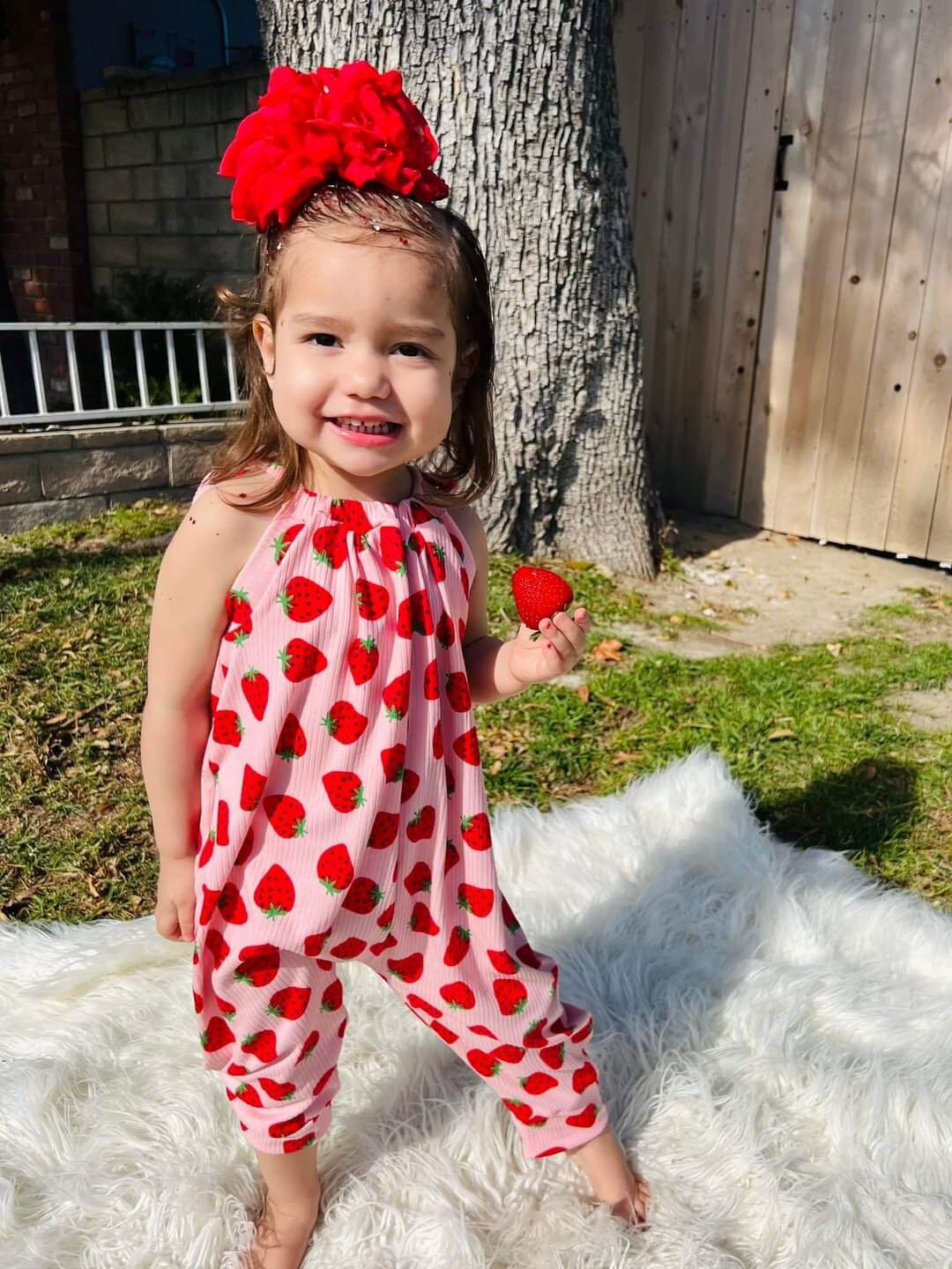 Baby Girl, Strawberry Jumpsuit Romper, Ready to Ship, Spring Outfit