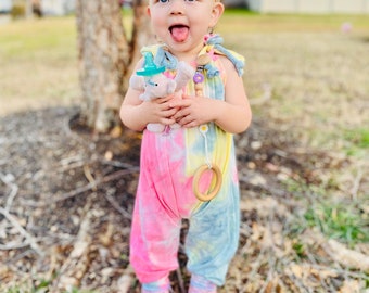 Pastel tiedye, jumpsuit romper, ready to ship, spring outfit, summer outfit, multiple season wear, baby coming home outfit