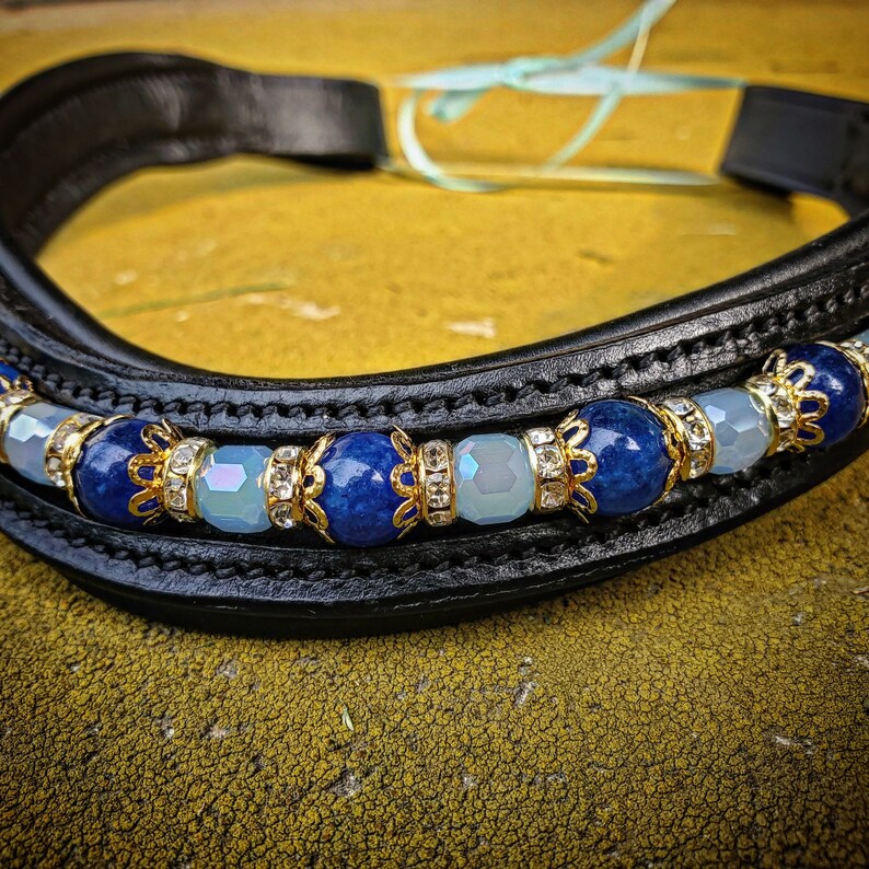 Cwell Equine Frontalino Per Testiera Cavallo A U Con Cristalli - 4 File, Pelle Nera, Taglie Disponibili (Full 40,6 Cm)