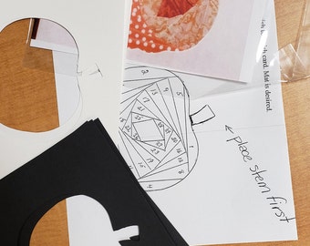 Pumpkin / Jack O&#39; Lantern Iris Folding KIT, 6 card fronts, pattern and instructions, DIY, Papercraft KIT