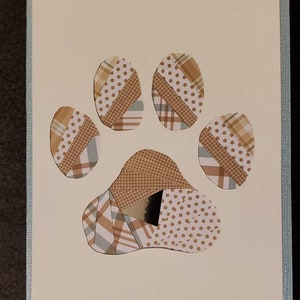 Paw print Iris Folding kit includes 6 card fronts, instructions, easy follow pattern, color photo of finished card. New pet, pet sympathy.