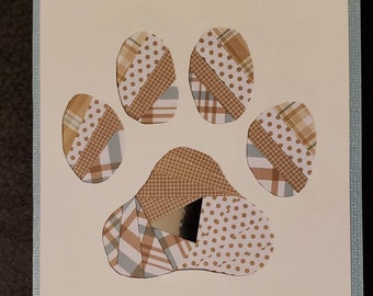 Paw print Iris Folding kit includes 6 card fronts, instructions, easy follow pattern, color photo of finished card. New pet, pet sympathy.