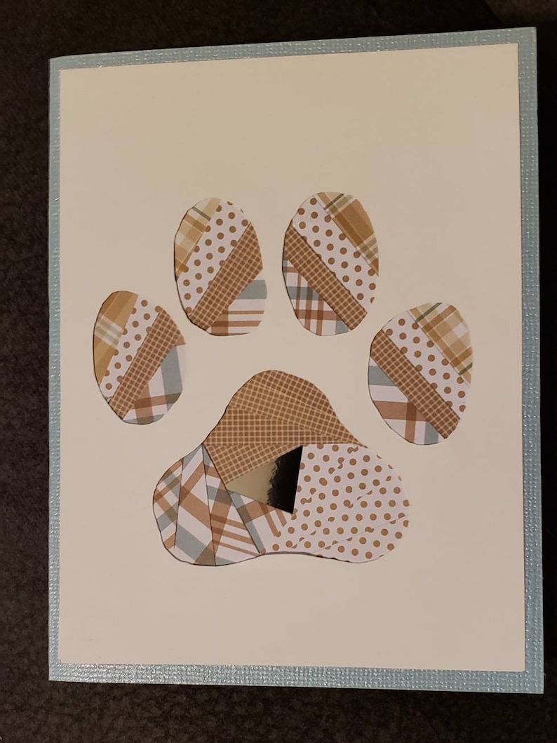 Paw print Iris Folding kit includes 6 card fronts, instructions, easy follow pattern, color photo of finished card. New pet, pet sympathy. image 1