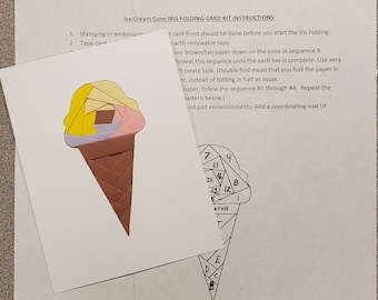 Ice Cream Cone Iris folding kit  6 card fronts instructions with easy to follow pattern.  DIY Greeting card kit