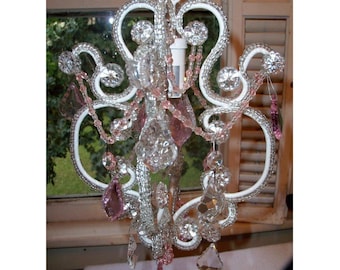 White Pink Mini Crystal Chandelier