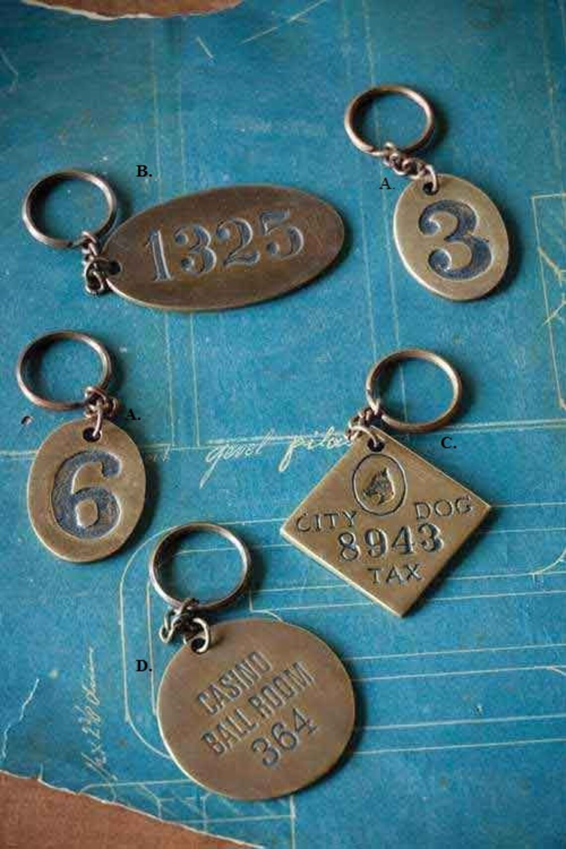 Heavy Solid Antiqued Brass Key Chain Numbers Casino or Dog | Etsy