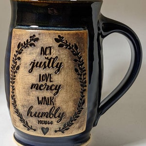 REVELATION 3:8-9 What he opens no one...A04 Pottery Mug Bible Verse Pottery Spiritual Gift Wedding Gift Anniversary Gift