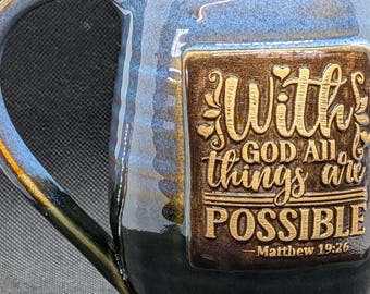 handmade Pottery coffee mug with Bible verses 16+ oz